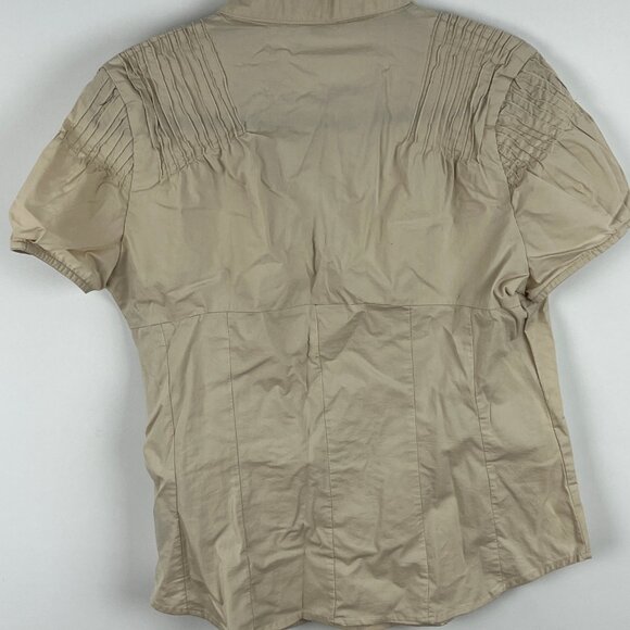 Coupe Collection Top Blouse Size L Beige Short Cap Sleeve Collared V Neck Button - Picture 6 of 9